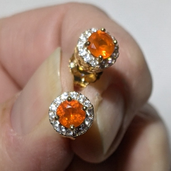 Sterling Gold Vermeil Fire Opal Earrings - Picture 6 of 6